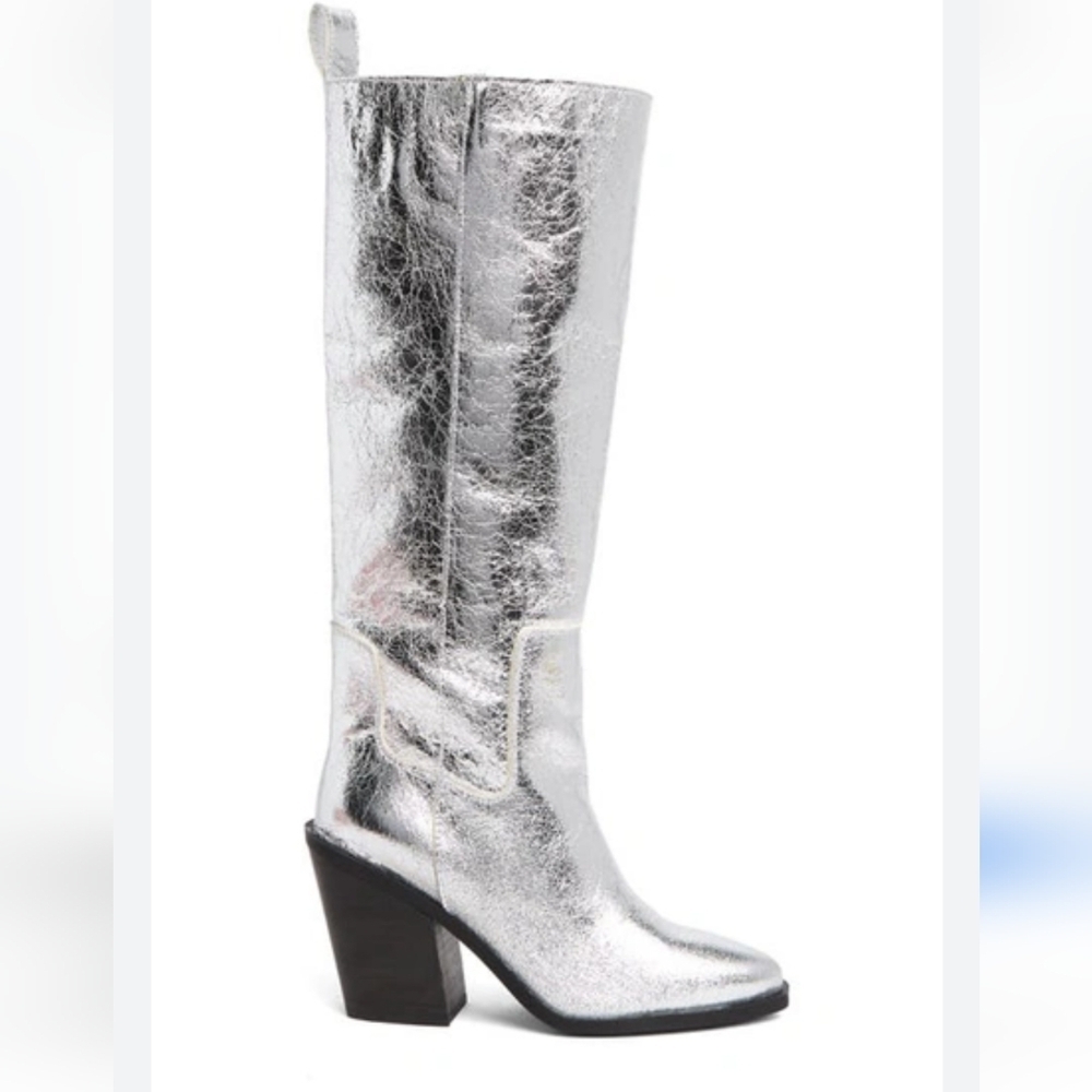 Steve Madden Seven Knee High Silver Crackle Metallic Boot ... Size 9.5